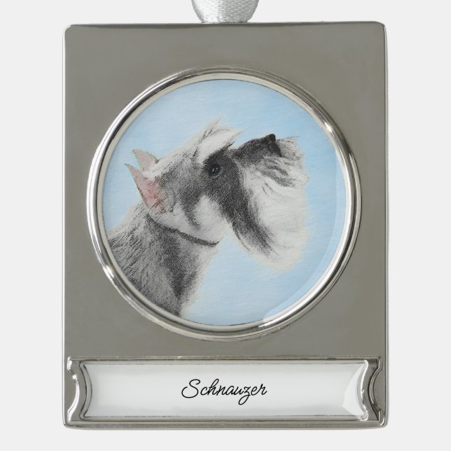 Schnauzer (Giant, Standard) Painting - Dog Art Sil Silver Plated Banner Ornament (Front)