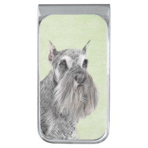 Schnauzer (Giant, Standard) Painting - Dog Art Silver Finish Money Clip