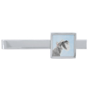Schnauzer (Giant, Standard) Painting - Dog Art Silver Finish Tie Bar