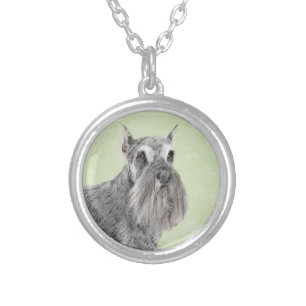 Schnauzer (Giant, Standard) Painting - Dog Art Silver Plated Necklace