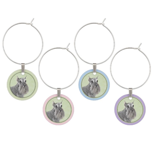 Schnauzer (Giant, Standard) Painting - Dog Art Wine Charm (Staggered)
