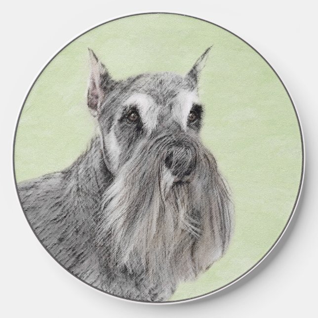 Schnauzer (Giant, Standard) Painting - Dog Art Wireless Charger (Front)