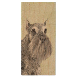 Schnauzer (Giant, Standard) Painting - Dog Art Wood Flash Drive