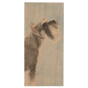 Schnauzer (Giant, Standard) Painting - Dog Art Wood Flash Drive