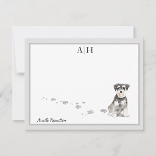 Schnauzer Gray Border Monogram Personalized Note Card