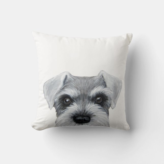 Schnauzer Grey and white, original painting print Throw Pillow (Front)