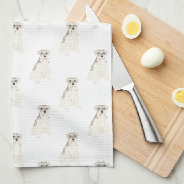 Schnauzer (Grey & White) Kitchen Towel (Quarter Fold)