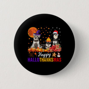 Schnauzer Hallothanksmas Halloween Thanksgiving Xm Button