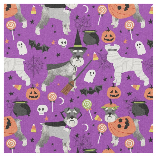 schnauzer halloween purple fabric (Close Up)