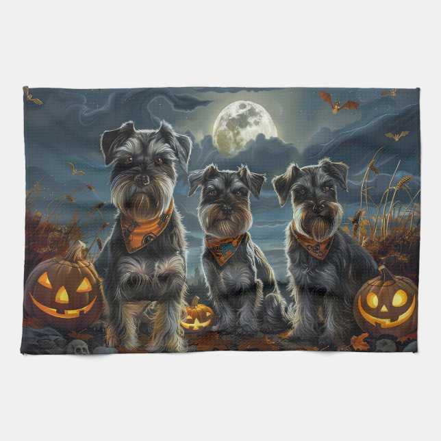 Schnauzer Halloween Spooky  Kitchen Towel (Horizontal)