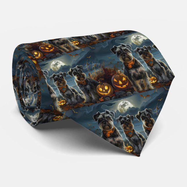 Schnauzer Halloween Spooky  Neck Tie (Rolled)
