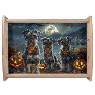Schnauzer Halloween Spooky  Serving Tray