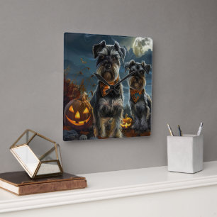 Schnauzer Halloween Spooky  Square Wall Clock