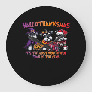 Schnauzer Halloween Thanksgiving Christmas Classic Large Clock