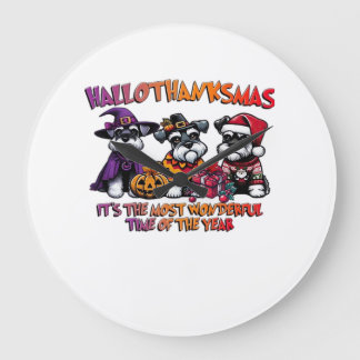 Schnauzer Halloween Thanksgiving Christmas Classic Large Clock