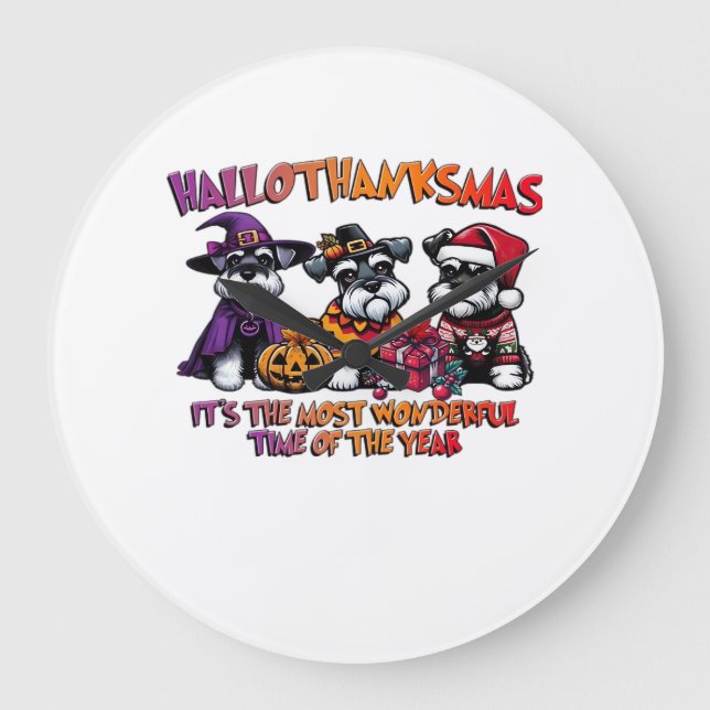 Schnauzer Halloween Thanksgiving Christmas Classic Large Clock (Front)