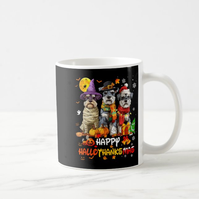 Schnauzer Happy Hallothanksmas Dog Lover Christmas Coffee Mug (Right)
