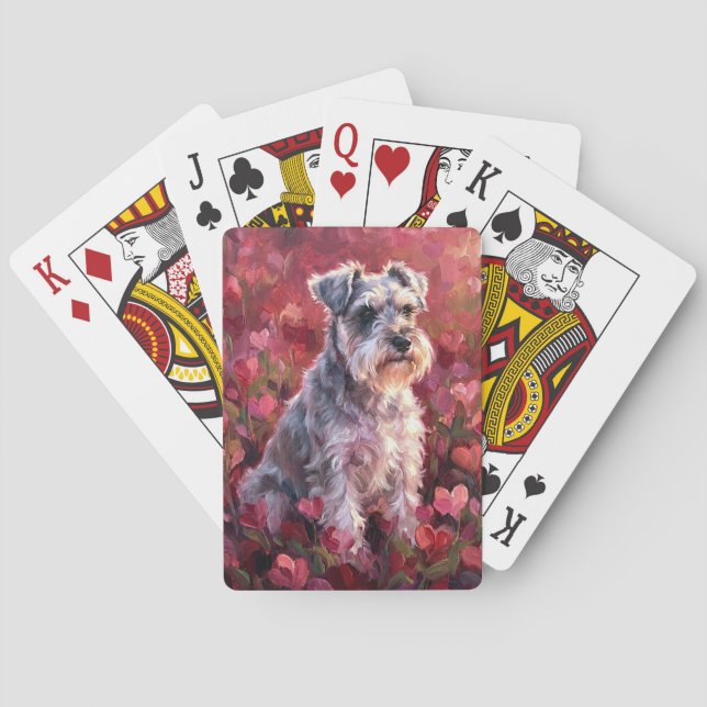 Schnauzer Heart Shaped Wildflowers Poker Cards (Back)
