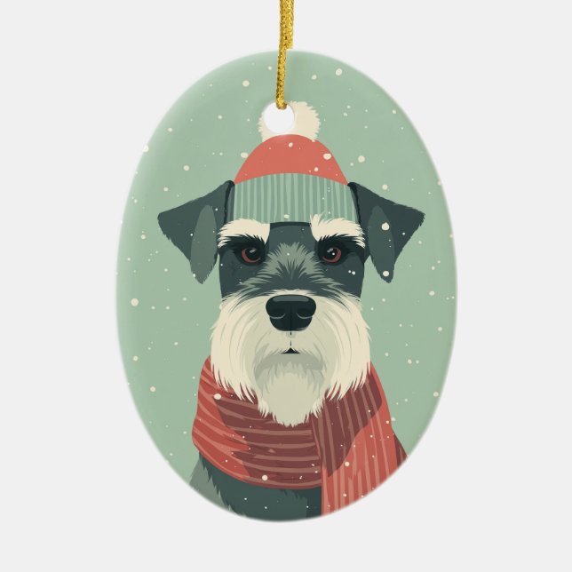 Schnauzer Holiday Keepsake Ceramic Ornament (Front)