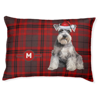 Schnauzer Holiday Plaid with Monogrammed Dog Pet Bed