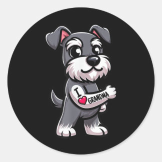 Schnauzer I Love Grandma Funny Dog Tattoo Classic Round Sticker