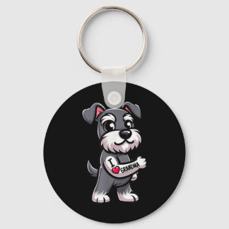 Schnauzer I Love Grandma Funny Dog Tattoo Keychain