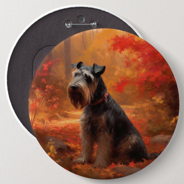 Schnauzer in Autumn Leaves Fall Inspire Button (Front & Back)