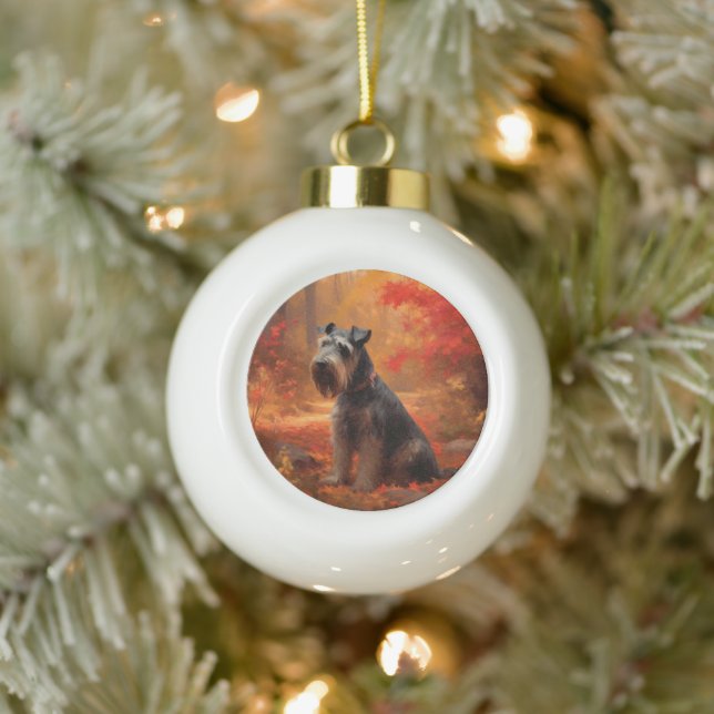 Schnauzer in Autumn Leaves Fall Inspire Ceramic Ball Christmas Ornament (Tree)
