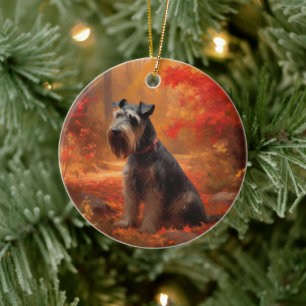 Schnauzer in Autumn Leaves Fall Inspire Ceramic Ornament