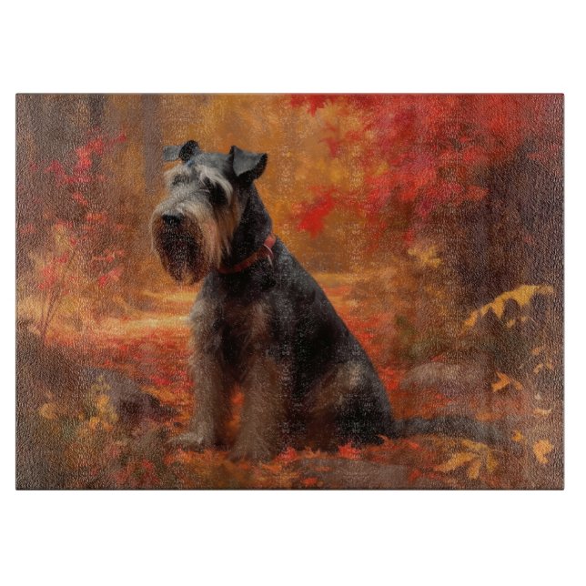 Schnauzer in Autumn Leaves Fall Inspire Cutting Board (Front)