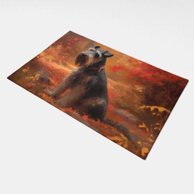 Schnauzer in Autumn Leaves Fall Inspire Doormat (Angled)