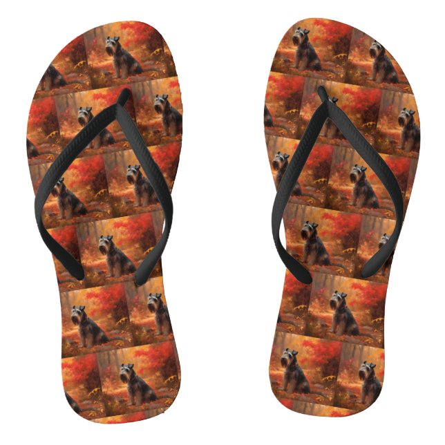 Schnauzer in Autumn Leaves Fall Inspire Flip Flops (Footbed)
