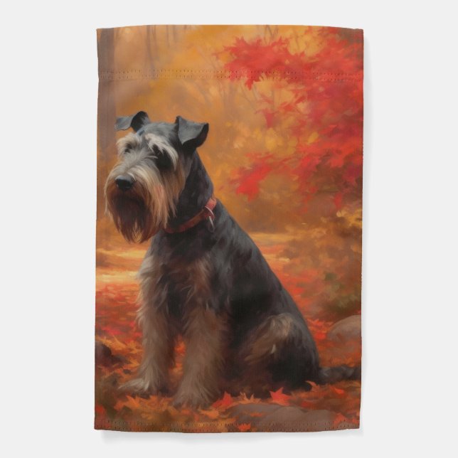 Schnauzer in Autumn Leaves Fall Inspire Garden Flag (Front)