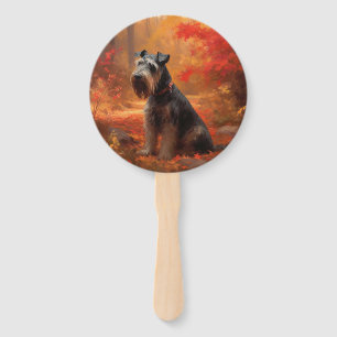 Schnauzer in Autumn Leaves Fall Inspire Hand Fan