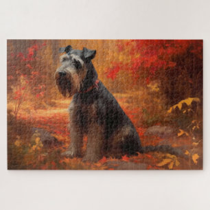 Schnauzer in Autumn Leaves Fall Inspire Jigsaw Puzzle