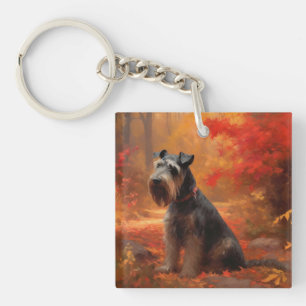 Schnauzer in Autumn Leaves Fall Inspire Keychain