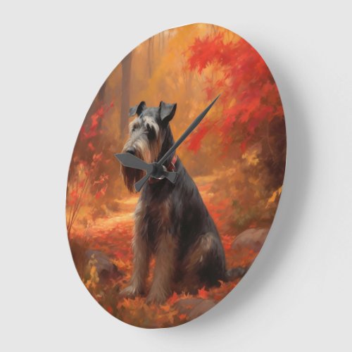 Schnauzer in Autumn Leaves Fall Inspire Large Clock