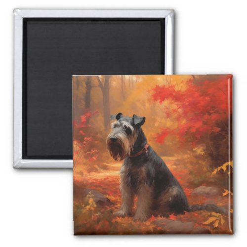 Schnauzer in Autumn Leaves Fall Inspire Magnet