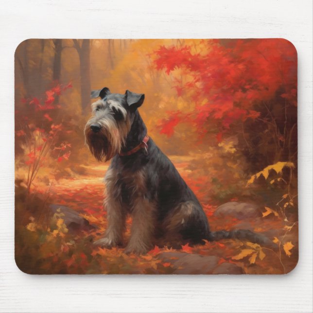 Schnauzer in Autumn Leaves Fall Inspire Mouse Pad (Front)