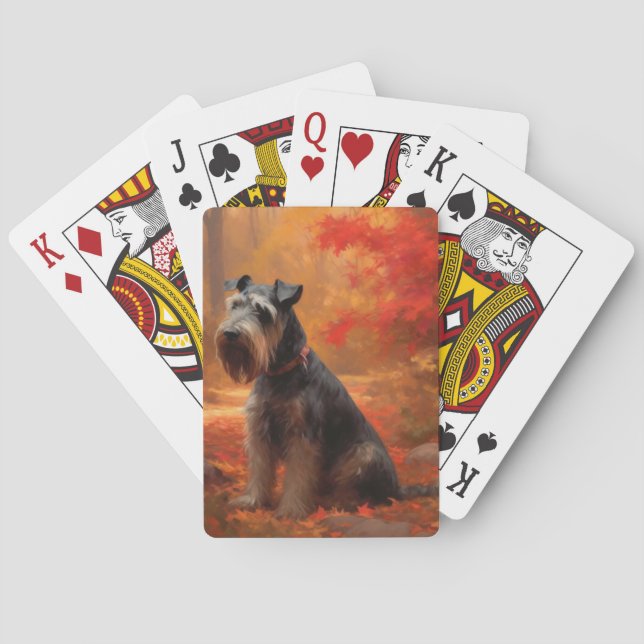 Schnauzer in Autumn Leaves Fall Inspire Poker Cards (Back)