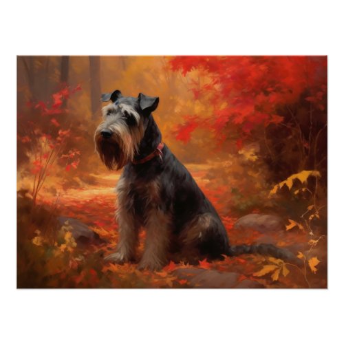 Schnauzer in Autumn Leaves Fall Inspire Poster