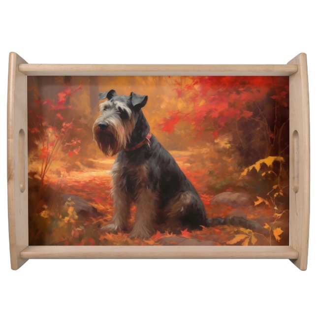 Schnauzer in Autumn Leaves Fall Inspire Serving Tray (Front)