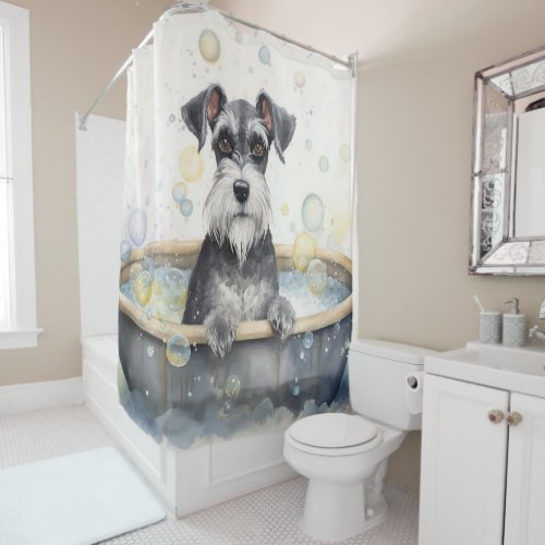 Schnauzer In Bathtub Watercolor Dog Art Shower Curtain