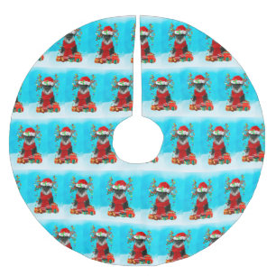 Schnauzer in snow with Christmas gifts Brushed Polyester Tree Skirt