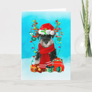 Schnauzer in snow with Christmas gifts Card