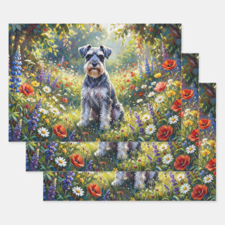 Schnauzer in Wildflower Meadow Decoupage Wrapping Paper Sheets