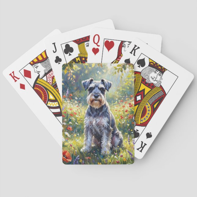 Schnauzer in Wildflower Meadow Poker Cards (Back)
