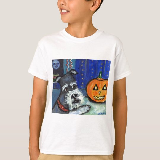 Schnauzer investigates glowing pumpkin Halloween T-Shirt