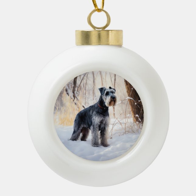 Schnauzer Let It Snow Christmas Ceramic Ball Christmas Ornament (Front)