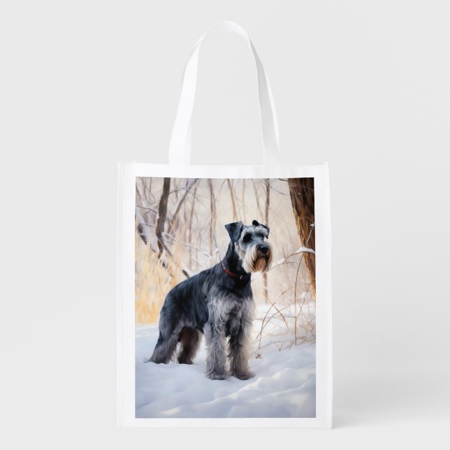 Schnauzer Let It Snow Christmas Grocery Bag (Front)